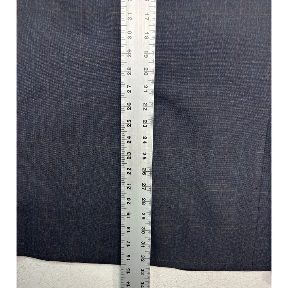 vtg 90s USA Made 42L 34x33 Charcoal Windowpane Check 2pc Pant Suit Wool Pleated